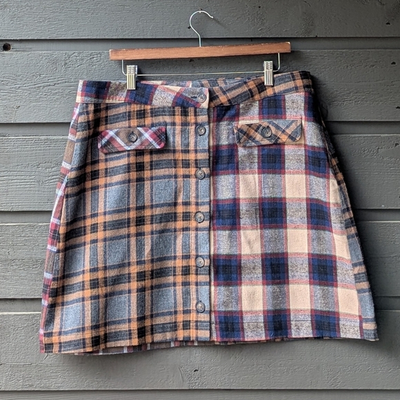 Lazy Oaf Button Up Mini Skirt Patchwork Flannel Plaid Check UK18 - Picture 1 of 5